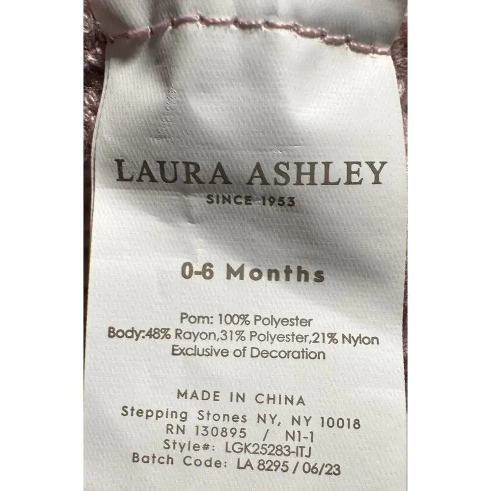 Laura Ashley Baby Beanie 0-6 Months Pink Cable Knit Faux Fur Pom Pom Winter